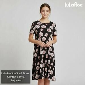 LuLaRoe Women's Midi Dress Size Small Black with Pink Rose